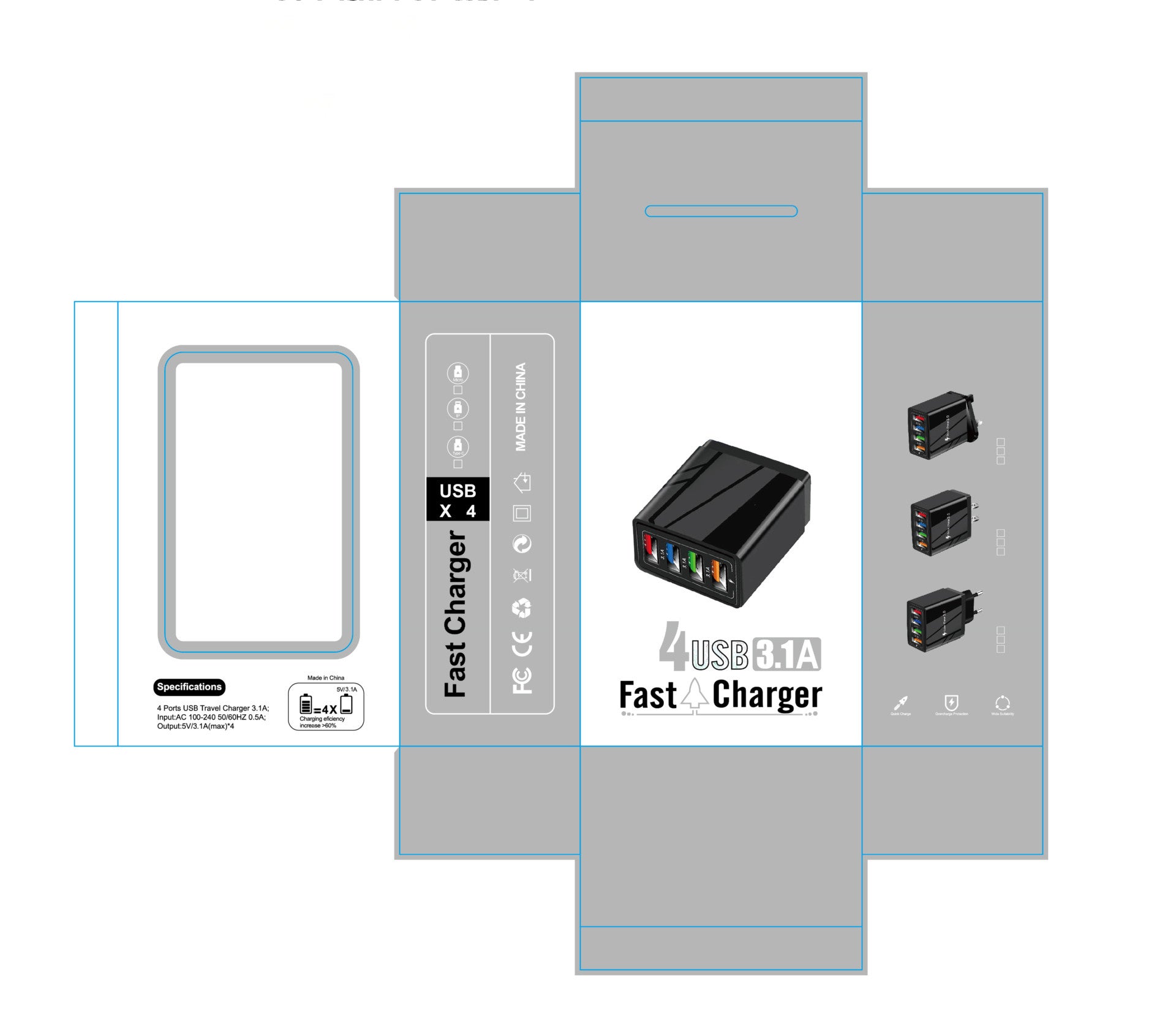 USB Charger Quick Charge 3.0 4 Phone Adapter For Tablet Portable Wall Mobile Charger Fast Charger 