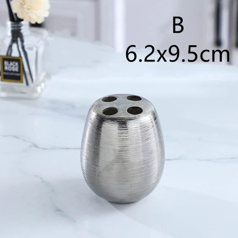 brushed ceramic bathroom set | handmade ceramic soap dish | retro bathroom accessories set | ultrasonic cleaning