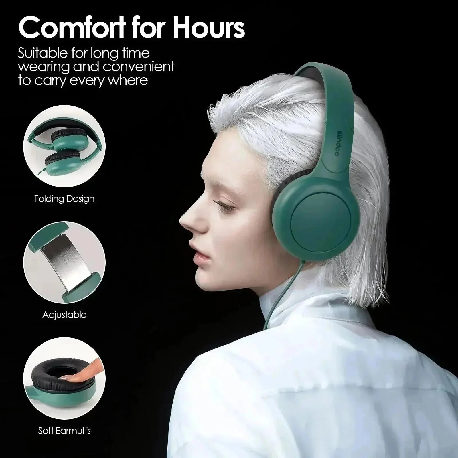 tangle-free nylon cable | on-ear headphones with microphone | type c wired headphones | ultrasonic cleaning