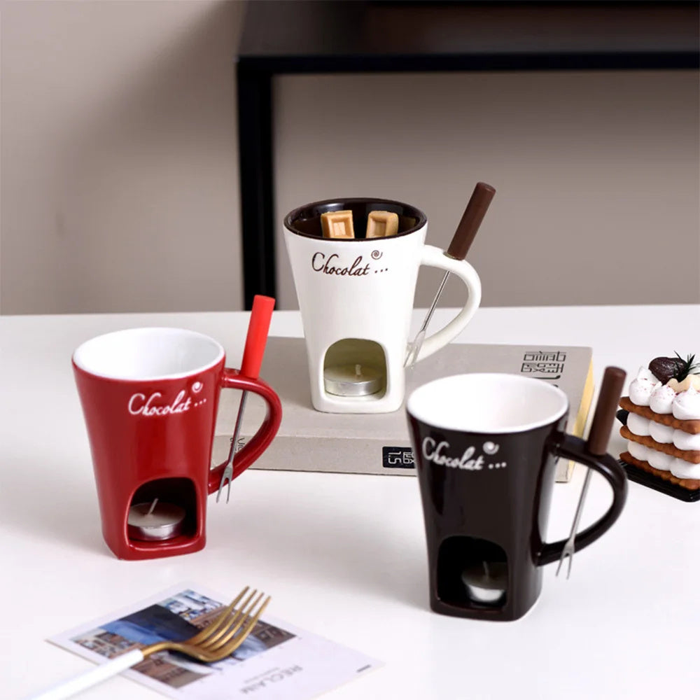 Fondue Mug Set Personal Mini Fondue Pots Chocolate Cheese Ice Cream Fondue Maker Kit Individual Butter Melter Cup Small Warmer Kitchen Gadgets 