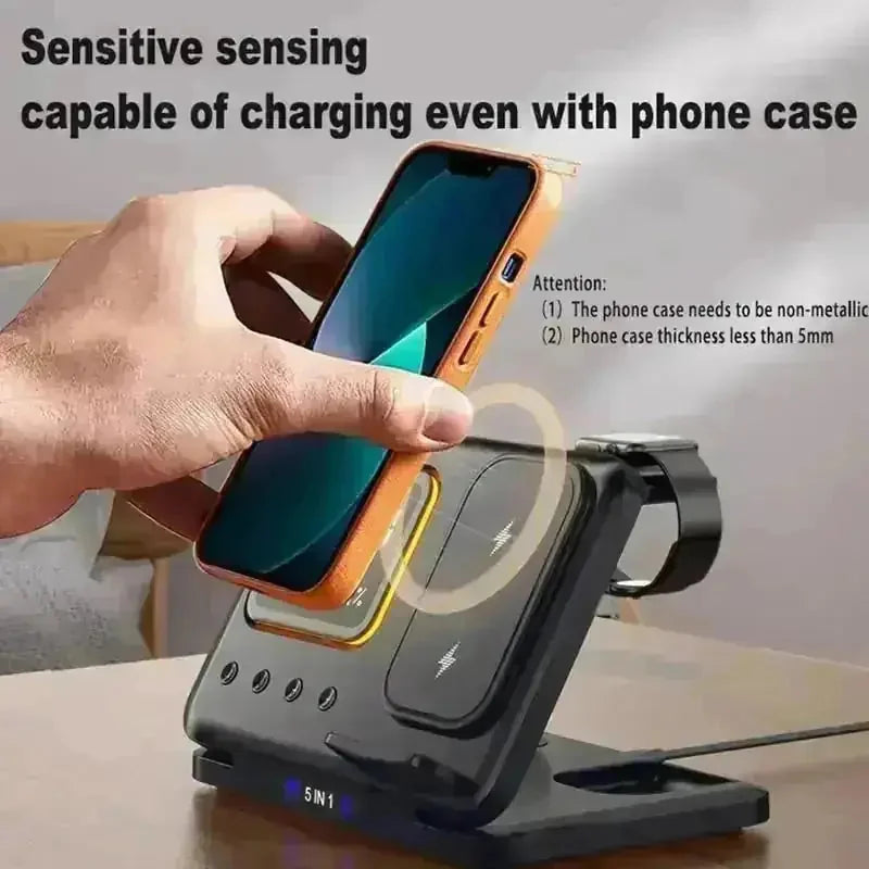 w fast charging | digital alarm clock stand | led display dock station | ultrasonic cleaning