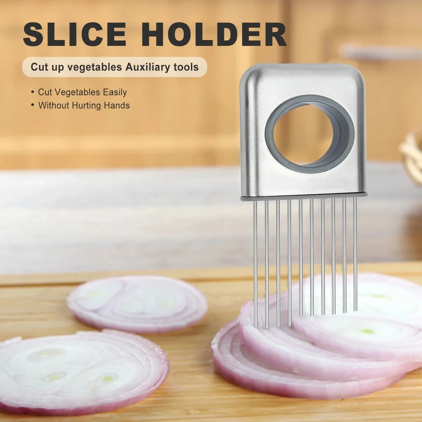 stainless steel kitchen gadget | vegetable slicer with holder | onion chopper tool | energy saving