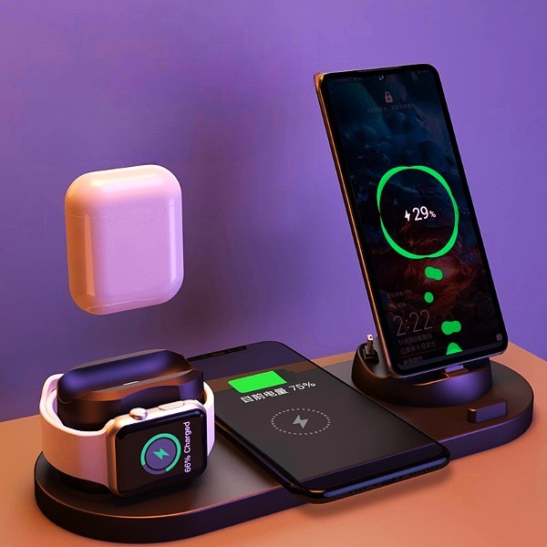 Wireless Charger For IPhone Fast Charger For Phone Fast Charging Pad For Phone Watch 6 In 1 Charging Dock Station 